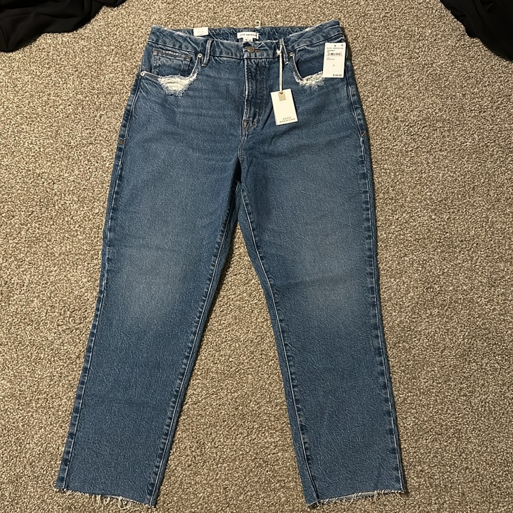 Good American Good Vintage Frayed Hem Straight Leg Jeans size  12/31, Inseam 28”